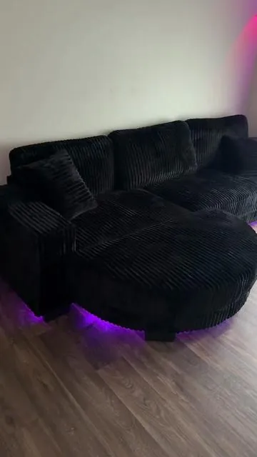 Literally so comfortable and the perfect size and extremely affordable for the quality 😍! #homefinds #ledcouch #blackcouch #tiktokfurniture 