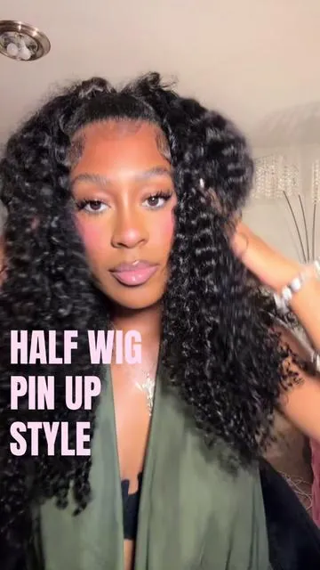Quick and easy to do, out of your face and super cute ??? I gotchu !  @Tahikie  highly anticipated tutorial hopefully I explained it well but it’s super easy I promise !🫶🏽🫶🏽🫶🏽 26inch burmese curly ! #halfwigstyle #pinupstyle #burmesecurly #howtostylehalfwig 