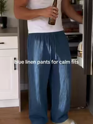 easy summer pants when you want color without doing too much #linenpants #bluepants #summerpants #menswear #relaxedpants 