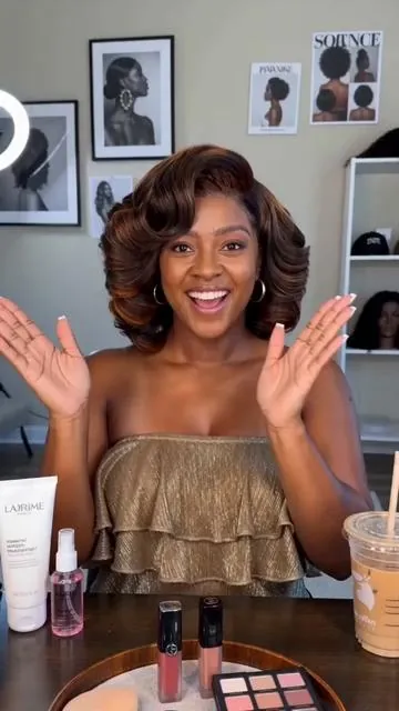 ✨ retro waves, soft shine, main character energy all night 💃🏾 #BobWig #BodyWaveWig #GluelessWig #WigTok #discoglam 