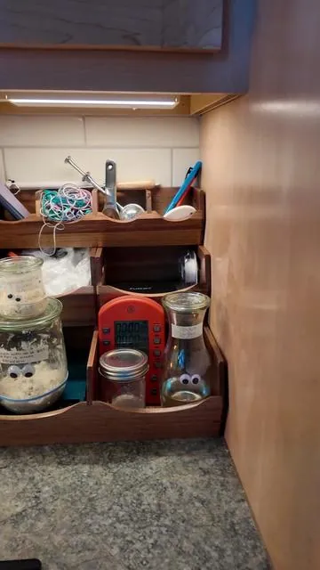 My little sourdough corner is so cute and organized 🥹. #sourdough #homemadebread #sourdoughstarter #sourdoughdiscard #corner 