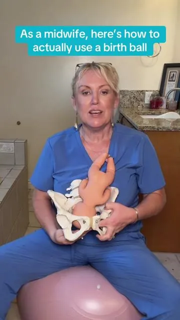 As a midwife, this is one of my favorite ways to use a birth ball during labor. It helps encourage pelvic movement and can be especially helpful for comfort and positioning         #DealsForYouDays #BirthBall #LaborTips #PregnancyTips #Midwife