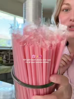 The pink heart straws sold me 💗 100 cups + lids included! #heartstraws #coffeebar #icedcoffeeathome #summerdrinks #pinkgirly 