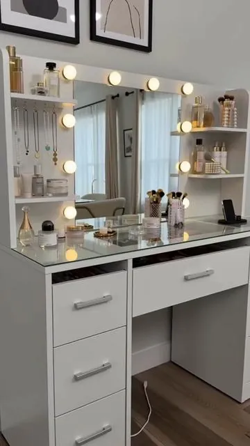 Glasstop with clour-changing drawers has so much fun for my makeup routine #fyp #fypシ #tiktok #tiktokshop #home #makeup #homedecor #dealsforyoudays #summerwins 