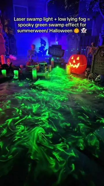 Spooky ideas for summerween/ Halloween 🎃 👻 I just got this laser swamp light projector from the link above 👆, and then, applied with my low lying fog machine, finally, I made it! Amazing summerween/ Halloween decorations ideas for my backyard, garden or haunted houses! #laserswamp #summerween #halloween #halloweendiy #dealsforyoudays 