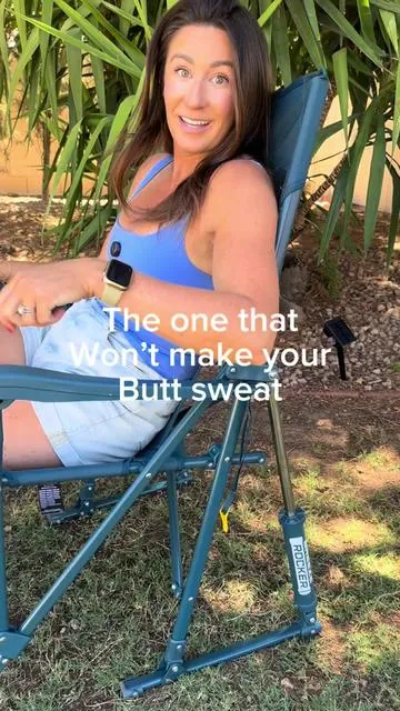The new breeze rocker by GCI finally gives us a chair that we can sit in all day without worrying about swass! 😅 #gci #campingchair #ad #rockingchair #outdoorrockingchair 
