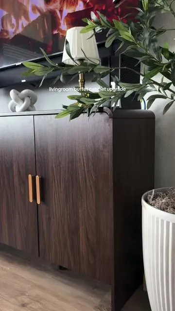 obsessed with the quality and the amount of storage space with this cabinet🤎#homedecor #livingroomdecor #cozyhome #tiktokshopfind #homefurniture 