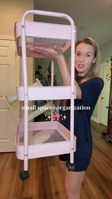 3 tier rolling metal cart for small spaces organization. Great for bathrooms, kids rooms, arts and crafts, laundry rooms and so much more! #3tiercart #rollingcart #organizedhome #smallspacesolutions #dealsforyoudays 