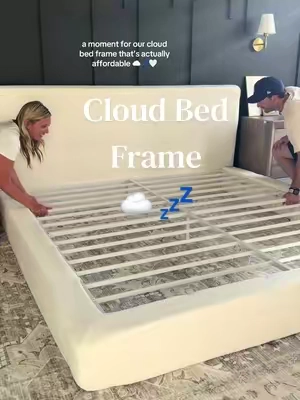 Couldn’t be happier with how this cloud bedframe completely upgraded our room🤍☁️ highly recommend this affordable cloud frame🫶🏻 #cloudbed #cloudbedframe #platformbedframe #platformbed #upholsteredbed 