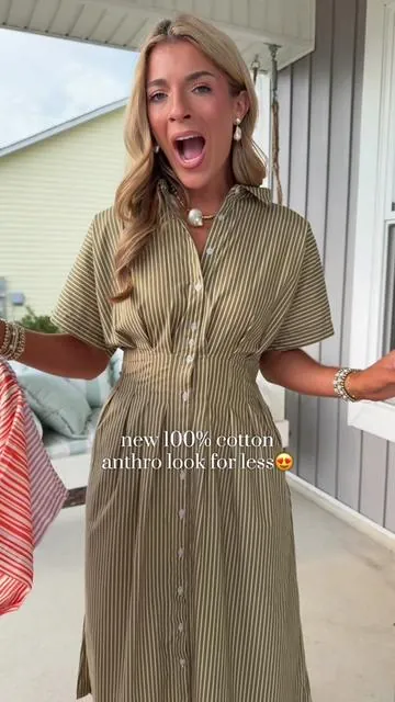 These are gonna go fastttt! Make sure you order a full size down because they run HUGE in the waist!🤍🌷 perfect versatile dress for work or summer in general!  Wearing size S & I'm 5'9! Had to tack the sides though - it truly runs so big! #coastalgranddaughter #lookforless #teacheroutfit #summerfashion #workdress 