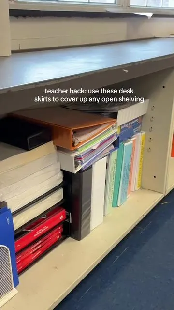 SO many fun colors and prints to choose from in these desk skirts!!! #teacherhacks #classroomhacks #deskskirt #teacher 