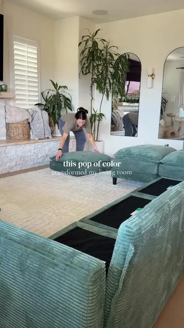Obsessed with the green color of this cloud couch in my living room. If you’re wanting green too save this, she’ll be restocked soon 🙌🏼 #cloudcouch #modularsofa #livingroommakeover #livingroomfurniture #dealsforyoudays 