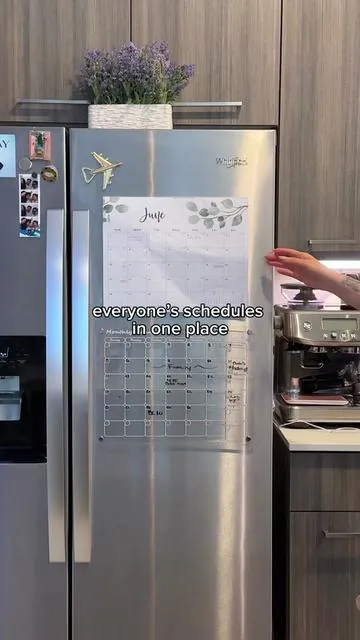 My favorite organization hack🗓️ I gorilla glued magnets from Amazon to the back to hang it on my fridge💖  #digitalcalendar #calendar #organization #organizationhacks #organizedhome 