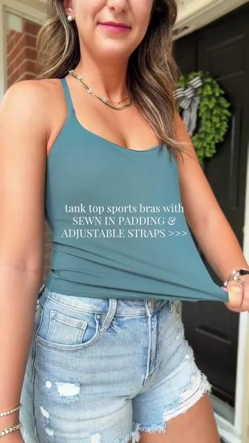 Finally!!! The pads are sewn in and the straps are adjustable! I have never checked out so fast!  #tanktop #sportsbra #builtinbra #athleisure #dealsforyoudays 