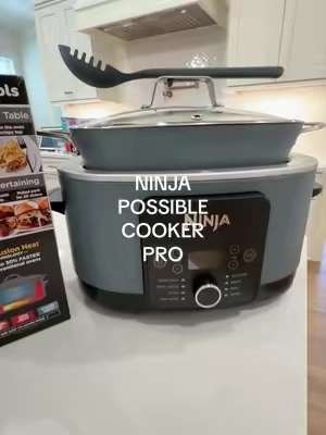 This Ninja Possible Cooker Pro crock pot replaces 14 kitchen appliances! Sear, sauté, steam, bake, slow cook, even bake some bread & more!! Less mess, perfect for busy families & it’s on sale rn for a limited time!! #kitchenappliance #ninjakitchen #kitchenfinds ##slowcooker #dealsforyoudays @Ninja Kitchen 