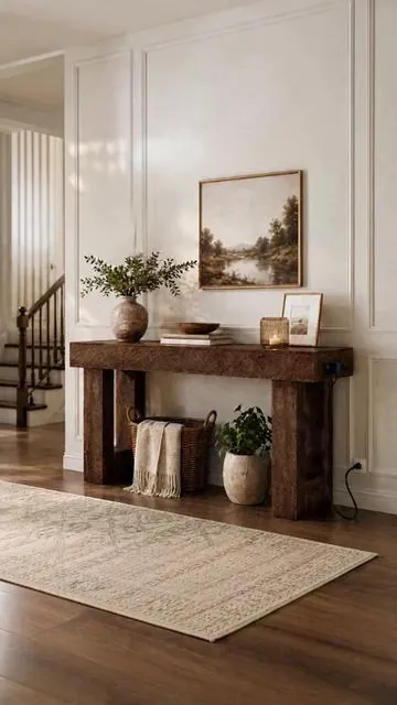 POV: You walk in & your entryway *instantly* feels warm ✨ Motion sensor light + power outlets? YES. This farmhouse table is a game-changer 🛋️ #EntrywayGoals #HomeDecor #TikTokMadeMeBuyIt #FarmhouseVibes