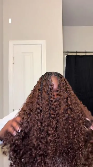 chocolate on chocolate 🍫 Hair: @OQHAIR @oqhairshop  Chocolate Brown Burmese Curly 20 inch x 5 packs  #miracleknots #bohobraids #minibraids #brownhair #crochethair 