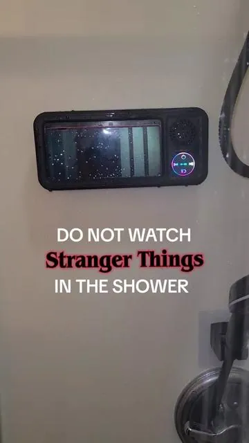 literally scared the crap out of me using my Waterproof Phone Holder + Bluetooth Speaker in the shower 🫪 works too good! DON'T watch Stranger Things! #shower #Bluetoothspeaker #showerspeaker #waterproofspeaker  #strangerthings 