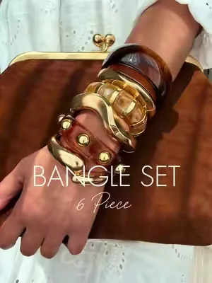 The PERFECT bracelet stacks! 🤎 In love with this 6 piece chunky resin bangle set.  #chunkybangles #resinjewelry #braceletstack #jewelryshopping  #creatorsearchinsights 
