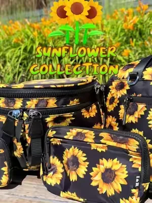 🌻 Sunshine in every style. 🌻 One beautiful sunflower print, four different bags, endless ways to wear it. ✨💛 Which one is your favorite? 🌻👜 #dealsforyoudays #musthaves #irisandrainbow #GiftIdea #essentials 