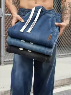 All Season Casual Elastic Waist Denim Pants, Loose Fit No Tight Belly Design#pants #mensfashion #jeansoutfit #jeansformen #comfystyle #DailyWear 