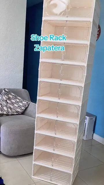 MiAoLi folding shoe rack, magnetic transparent door shoe cabinet, 9 layers, can store 18 pairs of shoes, simple design, large capacity, sturdy and stackable plastic shoe cabinet, space-saving, no installation required, convenient and practical. tiktokshop #zapatera  #shoerack  #dealsforyoudays  #summerwins  #tiktokshopcreatorpicks 