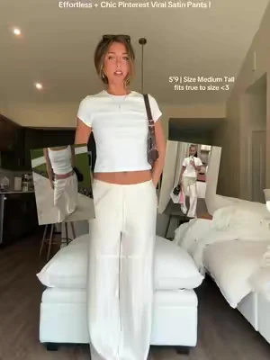 These satin pants are viral for a reason, they just have the perfect effortless chic look to them🩵  #dealsforyoudays #satinpants 