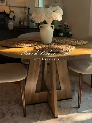 Round Dinning Table✨ I can’t believe this is my kitchen! 47" ✨Color: Oak @Tribesigns #dinningtable #kitchenfinds #tribesigns #homedecor  #dealsforyoudays
