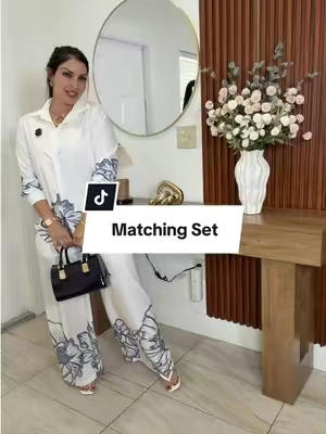 CHICME Women's 2 Pieces Outfit Turn-down Collar Long Sleeve Button Front Shirt and Elastic Waist Wide Leg Pants Set Elegant Floral Placement Print Commuting Set with Lining ##tiktokshopcreatorspicks##DealsForYouDays##Summervibes##summeroutfits##matchingset