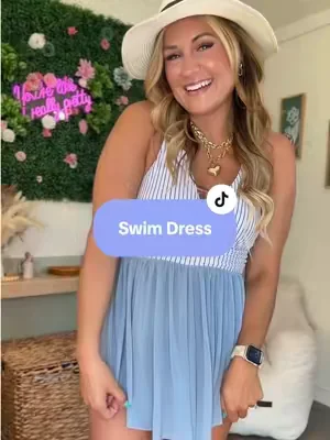 The viral swim dress from @Aidonger has been restocked in the blue stripe!!  #swimdress 