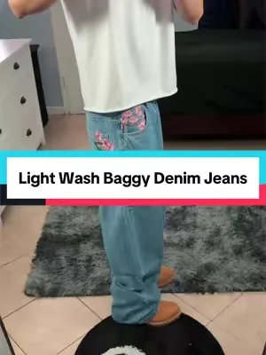 Tuff and affordable baggy denim jeans, they fit so nice over the shoe😮‍💨 #mensfashion #dealsforyoudays #embroidered #baggyjeans #streetwear 