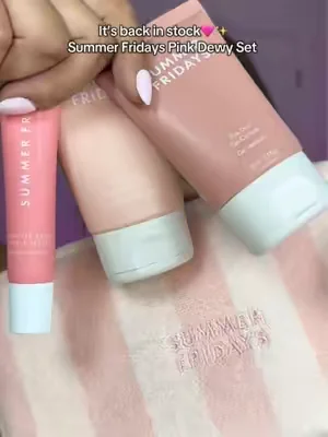New moisturizer and cleanser set on sale with lip balm and bag!! @Summer Fridays #summerfridays #skincare  #dewytraveltrio #summerfridayslipbalm #giftforher 