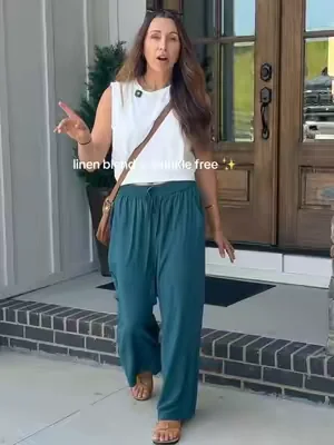 These linen blend pants look like expensive linen pants… but without the wrinkles 👏✨  Lightweight, flowy, comfortable, and easy to dress up or down. Perfect for summer travel, beach vacations, work, errands, and everything in between.  #HalaraListens  #Halarafabric #ActiveinHalara #DealsForYouDays #summerwins @Halara_official 