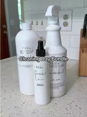 The cleaning day bundle from RW Co. has everything you need! And makes your house smell amazing! It comes with mop soap, all-purpose cleaner, and a room, and linen spray. #cleaningproducts #cleanhome #mopsoap #cleaningbundle 