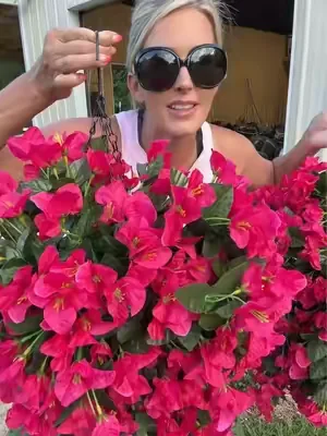 1 piece artificial hanging flower baskets. Cones with flowers and hanging basket! #flowerbasket #artificialflowers #fakeflowers #porchdecor   #creatorsearchinsights 