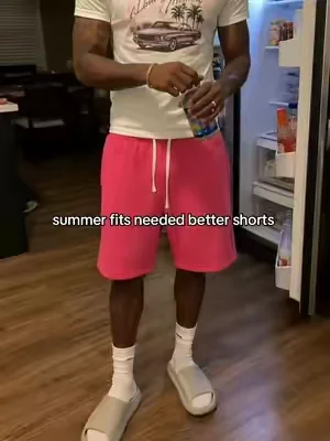 these shorts make a simple fit way less basic #pinkshorts #mensshorts #SummerFit #fitcheck #fyp 