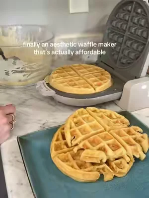 beige is back in stock! qvc coming in clutch with a cute & affordable waffle maker 🤍🧇#wafflemaker #qvc #dealsforyoudays #kitchengadgets #waffles 