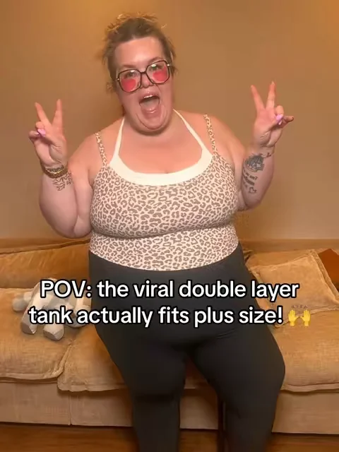 This double layer viral tank comes up to size 3X. As a plus size girl I was nervous. It wouldn't actually fit me. I'm happy to report that it has full front and back coverage! There's even a padded bra underneath that holds you in. If you've been wondering what this actually looks like on a real plus size girl here you go! #dealsforyoudays #summerwins #sportsbra #plussizeclothing 