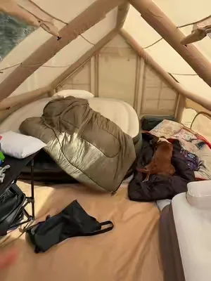 Replying to @Mandie I’m so impressed by this inflatable tent.  It’s solid, has handled some intense storms and it has stayed put and stayed dry! #inflatabletent #campingseason #glamping #tentcamping #campinggear 