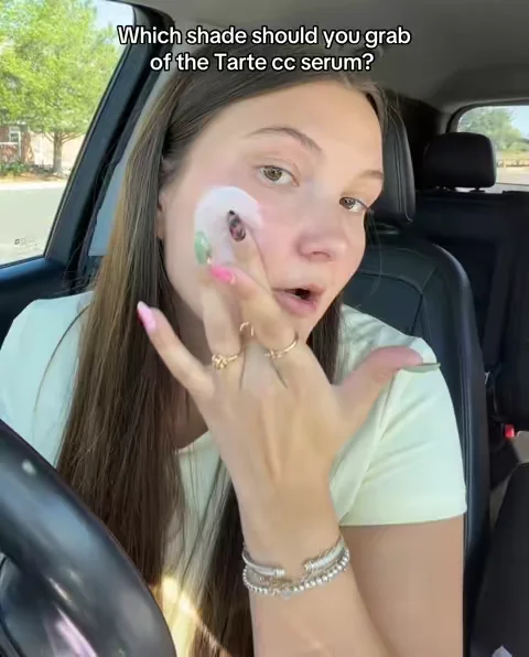 The smart pigments adjust to complement your unique skin tone for a seamless-looking finish. Each shade flexes across a range of skin tones.🫶🏻 I’m wearing shade Medium!! @@tarte cosmetics ##tarteccserum##dealsforyoudays##summerwins##colorcorrector