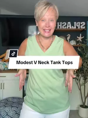 A tank top you don’t need a different bra with! These modest cut v neck tank tops have a relaxed figure flattering cut and are so comfortable!  #tiktokshopcreatorpicks #dealsforyoudays #midsizefashion #over50style #summertops 