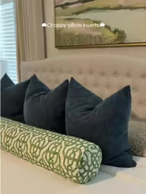 26x26 inserts in 24x24 pillow case for extra fluffiness! #choppypillows #grandmillennialdecor #pillowchop #pillowinserts 
