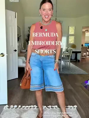 #dealsforyoudays #flamingals #summerwins #womenover50 #summershorts  If you’ve been avoiding shorts, these denim Bermuda shorts are such a flattering option! High-waisted, stretchy, comfortable, and perfect for women over 40. 