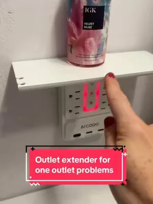 Outlet extender with shelf and nightlight built-in! The only power strip and surge protector you need! #PowerStrip #OutletExtender #SurgeProtector 