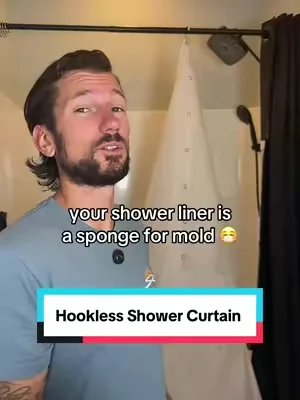 Everyone says they will never go back to an old plastic liner again #showercutain #showercurtains #hooklessshowercurtain #showertok #tiktokshopcreatorpicks 