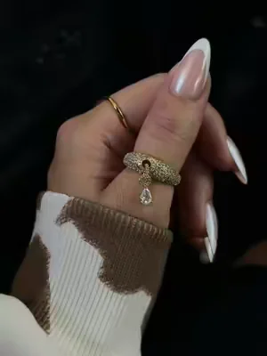 bold ring with a sweet charm 🍐 @PAVOI #pavoijewelry #statementring #dealsforyoudays #charmring #statementjewelry 
