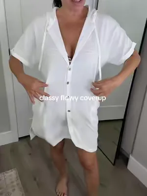 classy flowy button down vacation coverup with pockets and a hoodie  #suncover #coverup #vacationoutfits #cruiseoutfits #DealsForYouDays 