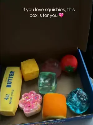 This 8-piece Squishy Set is packed with ultra-soft, slow-rising sensory fun!🍌🧊🍓🧀🍞🐾🍎 #fidgettoys #squishy #StressRelief #SensoryToys #summerwins