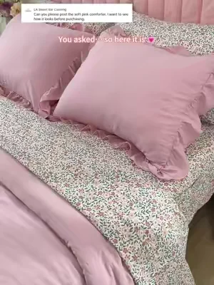 Replying to @LA Sweet Bar Catering 🎀💕Soft Pink 7-piece comforter set in real life💗dreamy soft pink tone ✨ruffle details for that cozy aesthetic🌸 fitted sheet with side pockets (yes, really!) 📱📚 complete 7-piece set for a full bedroom glow-up🛏️ #bedding #comforterset #bedroommakeover #homedecor #cozyhome          