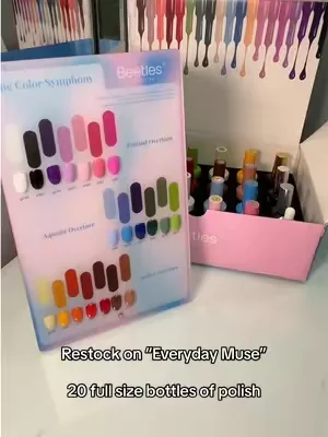 They finally restocked “Everyday muse” 🌈☁️ you get 20 full side bottles of gel polish including base,top,matte and a cuticle serum with a swatch stick and a color card ✨💅🏼 @BeetlesGelPolish #nailkit #diynails #fullsizegels #nailartinspo #gelnailsathome 